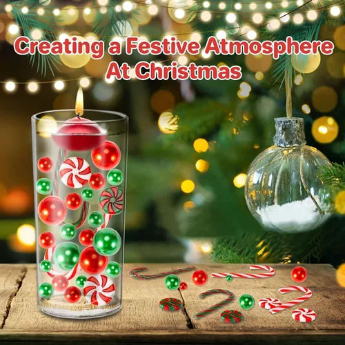 Vista 5 de Sukh 6150 PIEZAS Decoración de Relleno de Jarrón de Navidad con Caña de Caramelo de Navidad - Perlas de Navidad Plásticas, Cañas de Caramelo, Perlas