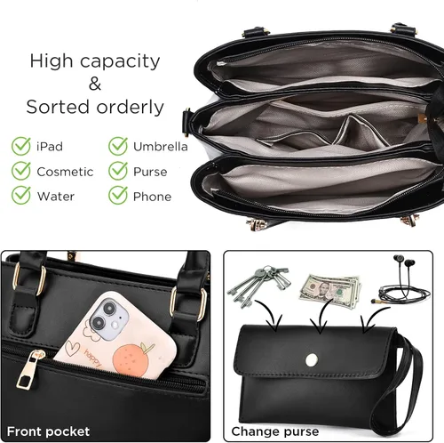 Vista 4 de Bolsos de mano de piel sintética para mujer bolsos de hombro con asa superior