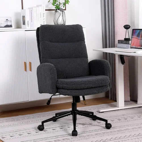 Vista 10 de Youhauchair Silla de escritorio tapizada giratoria para oficina en casa, altura ajustable, respaldo medio, silla moderna de cachemira sintética