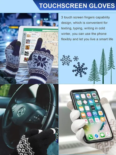 Vista 4 de 4 pares de guantes para pantalla táctil, guantes cálidos de invierno, guantes de punto gruesos para mujeres y adultos
