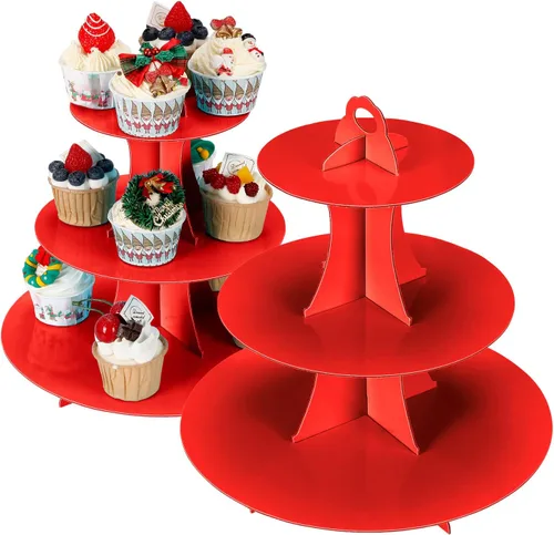 Vista 8 de YLDW Soporte para Cupcakes de 3 Niveles, Soporte para Pastel, Torre de Soporte para Cupcakes DIY Escalonada para Exhibiciones de Mesa de Postres