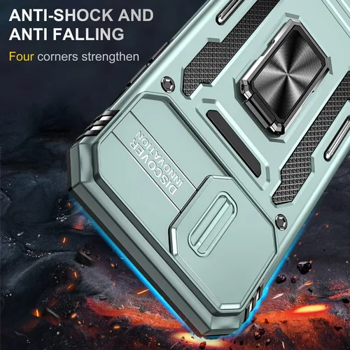 Vista 5 de Funda para iPhone 12 Pro Max con cubierta deslizante para cámara, con soporte para anillo de dedo, soporte magnético para automóvil, para iPhone 12
