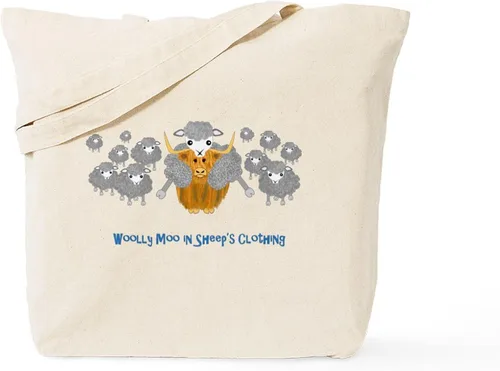 Vista 10 de CafePress Woolly Moo in Sheep's Tote Bag Reusable Natural Beige Canvas Shopping Bag