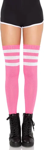 Vista 7 de Leg Avenue Calcetines altos atléticos de tres rayas para mujer Negro