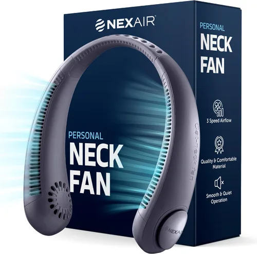 Vista 11 de NEXAIR Ventilador de cuello portátil de enfriamiento manos libres, ventilador de cuello ligero sin aspas, 3 velocidades, batería de 2400 mAh, tiempo