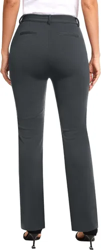 Vista 3 de siliteelon Pantalones de vestir de pierna recta para mujer, elásticos, de cintura alta, para trabajo, oficina, yoga, corte de bota con bolsillos