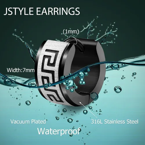 Vista 2 de Jstyle arete en forma de círculo de acero inoxidable, con modelo griego, para hombre y mujer., acero inoxidable, E9345-s