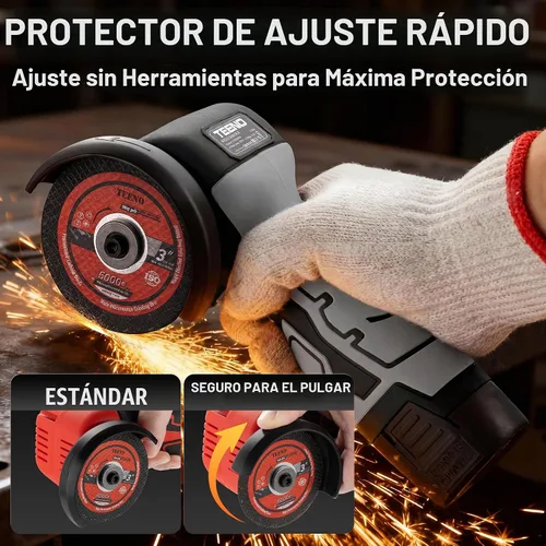Vista 4 de TEENO Kit de amoladora angular inalámbrica, mini herramienta de amoladora de mano de 19,500 RPM con 2 baterías de 16.8 V 2000 mAh y 6 discos Gris