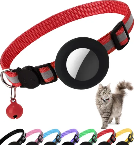 Vista 10 de Collar de Gato Airtag Separable, Collar Reflectante para Gatito con Soporte para Apple Air Tag y Campana para Gatos Niña y Niño, 0.4 Pulgadas