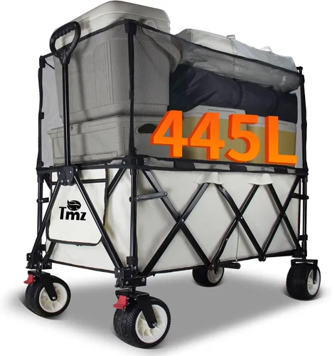 Vista 8 de TMZ Carro plegable de 445L extra grande para exteriores, carritos de servicio pesado plegables con ruedas grandes todo terreno, toldo y frenos