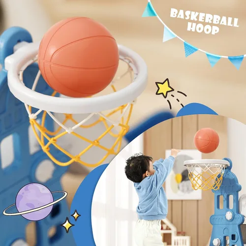 Vista 3 de XJD - Juego de tobogán y columpio 5 en 1 para niños pequeños, tobogán para niños de 1 año en adelante, juego de exterior para niños pequeños con aro