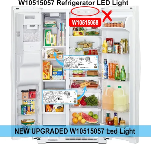 Vista 6 de Repuesto de luz LED para refrigerador W10515058 W10515057 compatible con Whirlpool Kenmore Maytag, WPW10515058, W10522611, W10465957, AP6022534