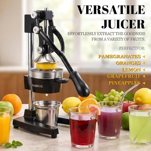 Vista 6 de Exprimidor manual de hierro fundido, exprimidor comercial de limón, exprimidor de cítricos profesional, ideal para extraer jugo de limones, naranjas