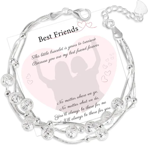 Vista 9 de Pulsera con dijes de plata de ley 925 de FANCIBAND para mujer, pulsera de cadena de plata delicada ajustable con cuentas, joyería simple, regalos