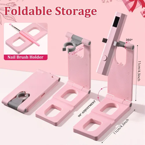 Vista 4 de Luz de uñas UV de mano con soporte, mini lámpara de uñas de mano con pantalla LED, lámpara de uñas recargable de curación flash, ajustes
