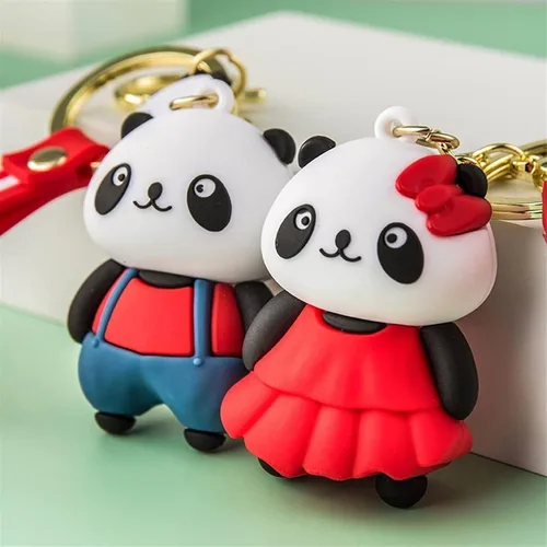 Vista 6 de Lindo llavero colgante de panda de dibujos animados, llavero colgante de PVC en forma de animal para bolsos, bolsos y bolsos, regalo de Navidad