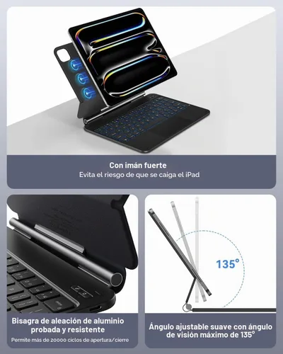 Vista 6 de AUSDOM Funda para iPad Pro de 11 pulgadas con teclado (M5/M4, 2025/2024), funda de teclado para iPad Pro de 11 pulgadas (M4) con soporte magnético