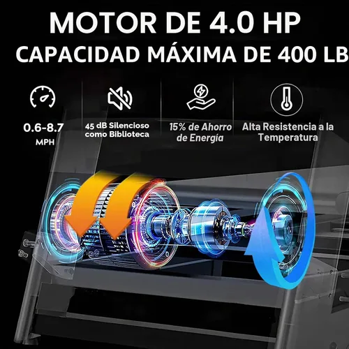 Vista 7 de Cintas de correr con inclinación automática para casa, correr en subida, grado comercial resistente, 4.0HP capacidad de peso de 400+lb, cintas