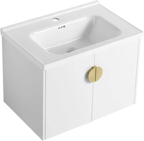 Vista 9 de LKTART Vanidad flotante de baño de 24 pulgadas con puertas de cierre suave y fregadero de cerámica para baño pequeño, color negro