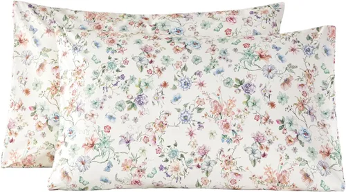 Vista 12 de URBONUR Fundas de almohada 100% algodón tamaño estándar, paquete de 2 fundas de almohada estándar con estampado floral azul, cierre de sobre súper