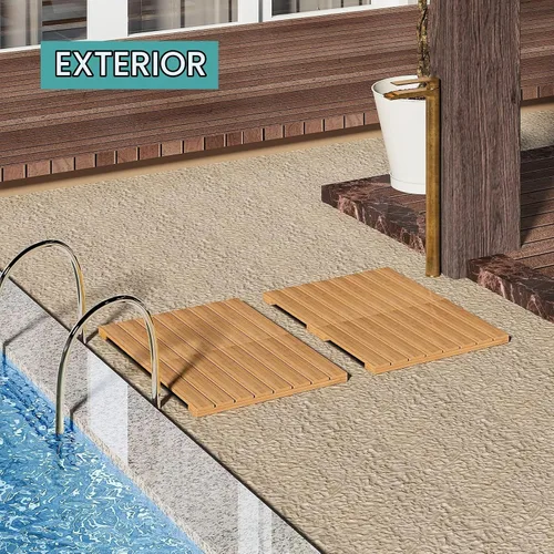 Vista 4 de Tapete de baño de bambú impermeable para ducha, tapete de madera para baño, plegable, antideslizante, resistente, tapete de ducha para interiores