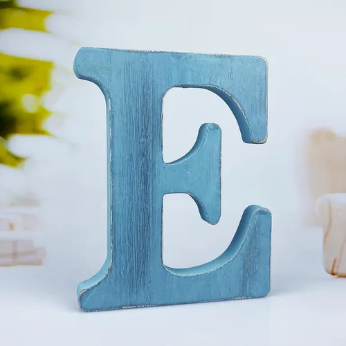 Vista 13 de Letras de madera azul rústica de 6 pulgadas, letras de madera sin terminar para pared, letras decorativas azules retro de pie, decoración de tablero