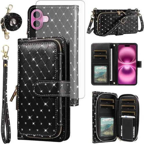 Vista 102 de Funda para teléfono iPhone 6 6S con cremallera y protector de pantalla con protector de pantalla, correa de cordón cruzado, ranura para iPhone 6 Six