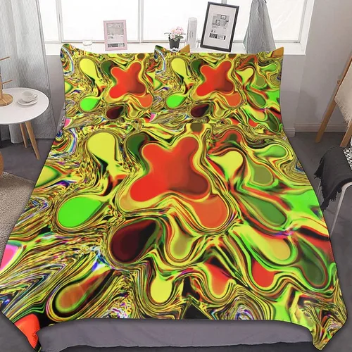 Vista 46 de Juego de 3 piezas de edredón neón que brilla en la oscuridad, funda de almohada de microfibra con cremallera para cama matrimonial, Queen