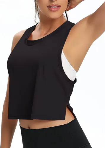 Vista 3 de MTIONUG Camisetas cortas de entrenamiento para mujer para gimnasio sueltas sin mangas deportivas musculares laterales abiertos para mujer camisetas