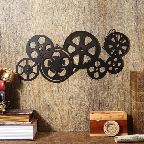 Vista 2 de Moxweyeni Carrete de película de metal, arte abstracto de cine antiguo, decoración contemporánea de cine decorativo, carrete de película para Negro