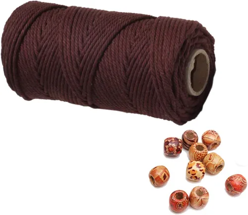Vista 18 de Cordón de macramé beige de 0.078 pulgadas x 220 yardas, cuerda de algodón torcido de 4 hebras natural para colgar en la pared, manualidades, cordel