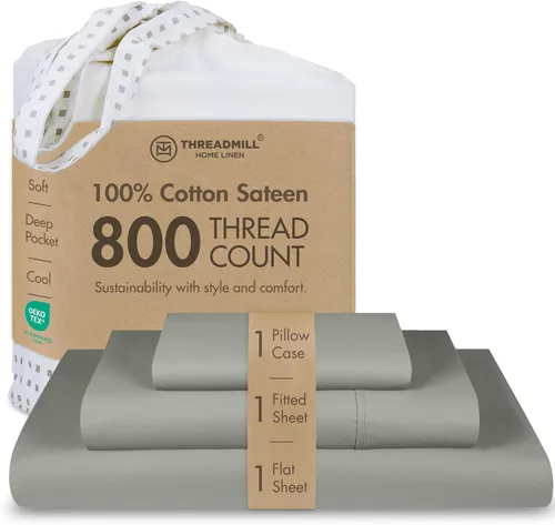 Vista 37 de Threadmill Sábanas para Cama Individual – 800 Número de Hilos Jacquard Celine Gris Oscuro, 100% Algodón Natural Juego de Cama de 3 Piezas a Rayas