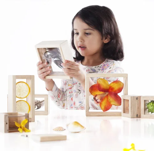 Vista 5 de Guidecraft Bloques de tesoros - Transparentes: bloques de observación de madera lisa con ventanas transparentes, juguete educativo para niños