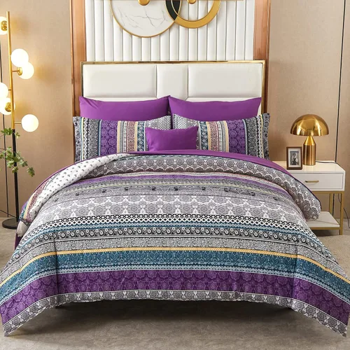 Vista 33 de Cottolester - Juego de edredón bohemio de tamaño matrimonial, 8 piezas, ropa de cama de microfibra suave en una bolsa, rayada y de color aguamarina
