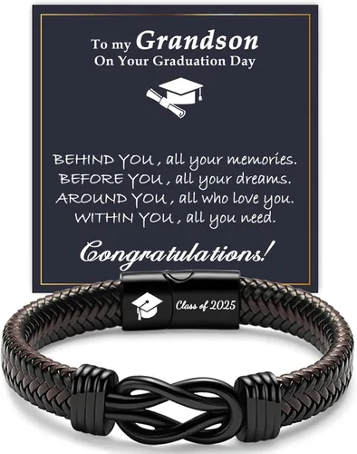 Vista 16 de Gifts for Men Infinity Leather Bracelet for Dad New Daddy Husband Boyfriend Son Grandson Brother Nephew Uncle Brown Braided Engraved Leather Jewelry