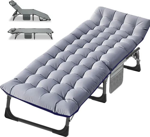 Vista 25 de LILYPELLE Catre de Camping Plegable, Catres de Dormir Extra Anchos de Servicio Pesado con Bolsa de Transporte, Catres de Campamento de Viaje Azul