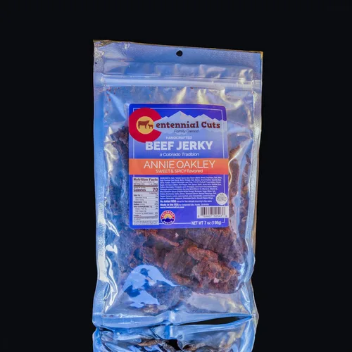 Vista 8 de Centennial Cuts Tasajo de res – 7 oz, Annie Oakley dulce y picante