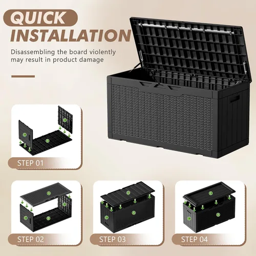 Vista 4 de Devoko Caja de cubierta de 100 galones, caja de almacenamiento impermeable al aire libre con cojín (negro)
