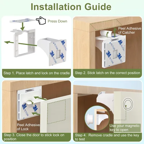 Vista 6 de AOSITE - Cerraduras magnéticas de seguridad para niños, paquete de 4 cerraduras magnéticas para cajones de cocina con adhesivo, sin taladrar ni