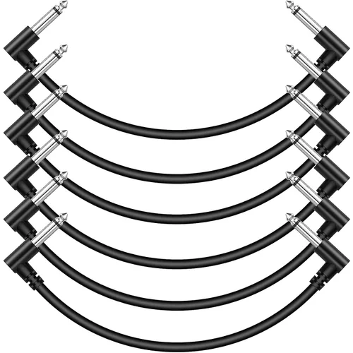 Vista 8 de Paquete de 3 cables de efecto de cable de parche de pedal de guitarra negro de 3 pulgadas, TS en ángulo recto de 1/4 pulgadas