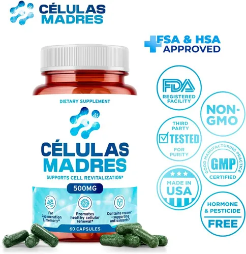 Vista 3 de Suplementos de células madre de 500 mg (60 cápsulas) Natural Anti-Envejecimiento y Longevidad Apoyo con Espirulina y Clorella, Impulsa la Renovación
