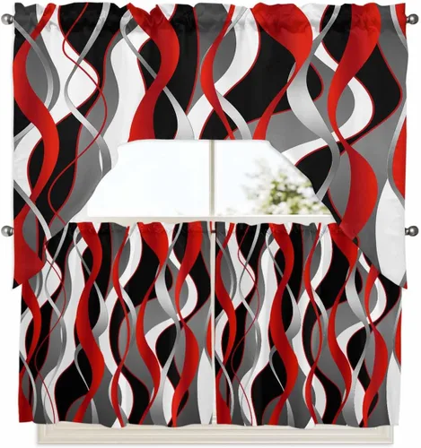 Vista 12 de Cortinas de cocina con festón de Navidad, cenefa con bolsillo para barra, paneles de cortina para dormitorio, sala de estar, baño, cafetería