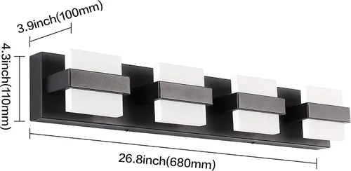 Vista 4 de SOLFART - 4 lámparas de iluminación de tocador modernas de color negro claro para baño, se ponen encima de un espejo contemporáneo, luces de pared