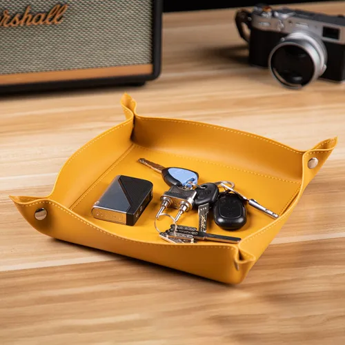 Vista 6 de SANQIANWAN Bandeja de cuero para joyas para mujeres y hombres, mesa de entrada, mesita de noche, portátil, grande, plato de viaje para llaves