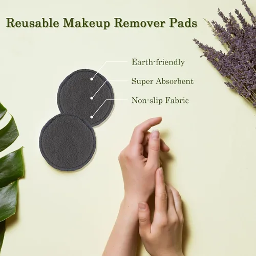Vista 4 de Paquete de 24 almohadillas reutilizables de algodón – Almohadillas removedoras de maquillaje de carbón de bambú lavables, almohadillas faciales