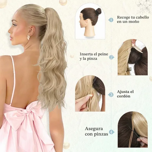 Vista 4 de SOFEIYAN Extensión de cola de caballo con cordón, de 24 pulgadas, ondulado, rizado, con clip, extensiones de cola de caballo con clip, extensiones