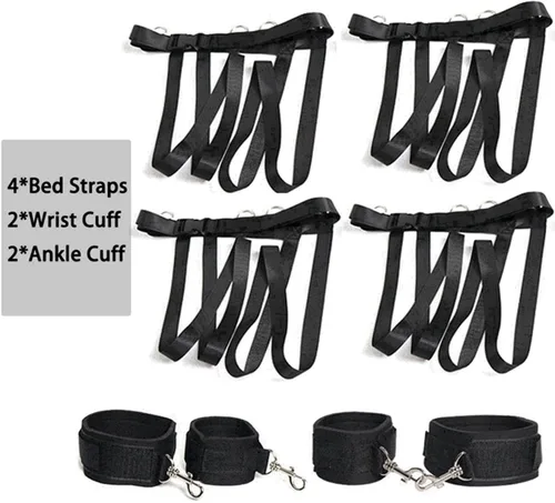 Vista 2 de Restricciones de muñeca y tobillo para fijar a los postes de la cama, juego sexual para correas de cama para adultos, colchón King, cuerda fuerte
