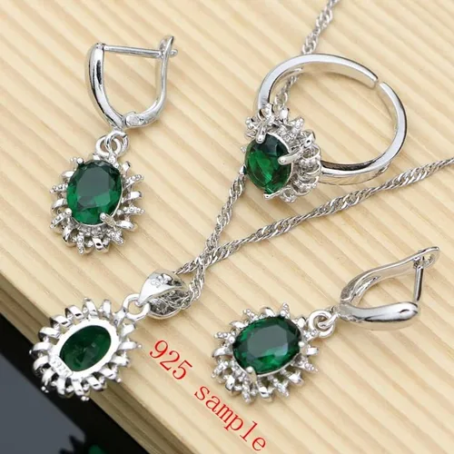 Vista 6 de THANG8668 - Juego de aretes de plata de ley 925 para mujer, joyería fina, esmeralda, joyería nupcial, juego de collar de 7 colores (verde)
