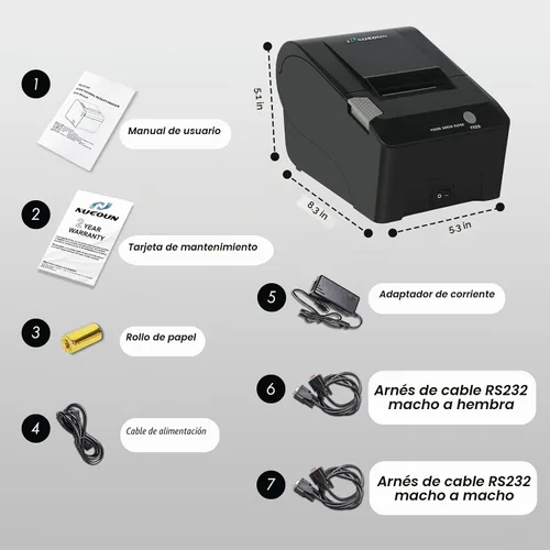 Vista 6 de NUCOUN Impresora de recibos VCP-58PLUS Impresora térmica de recibos POS de 2.283 in, interfaz serie RS-232 y caja de efectivo, conecta el contador