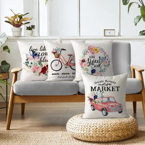 Vista 5 de Coliuso Juego de 4 fundas de almohada florales de primavera de 20 x 20 pulgadas, decoración de temporada para sofá, sala de estar al aire libre